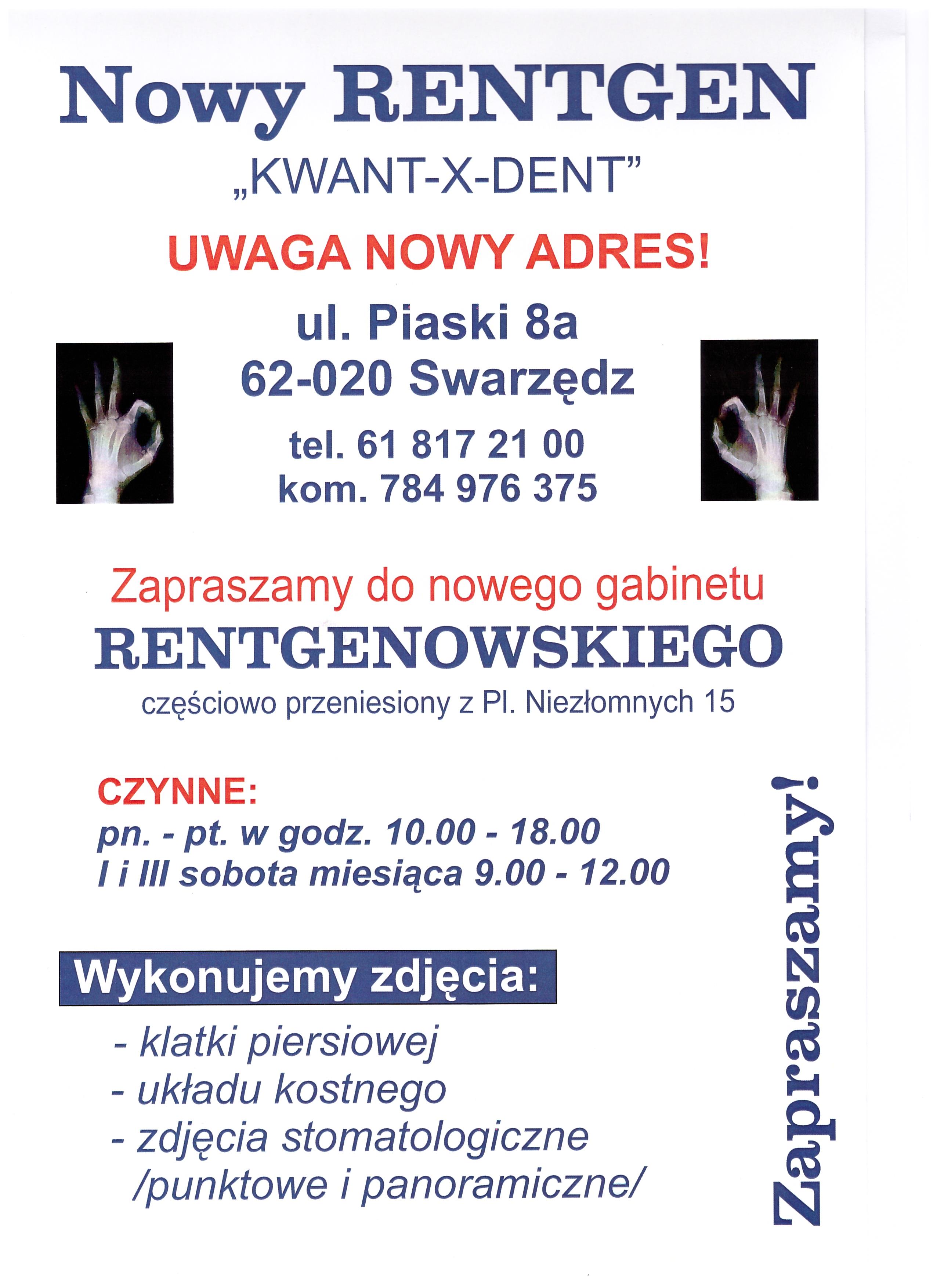 R E N T G E N KWANT-X-DENT'' ogólny i stomatologiczny Roszczak Ryszard – logo